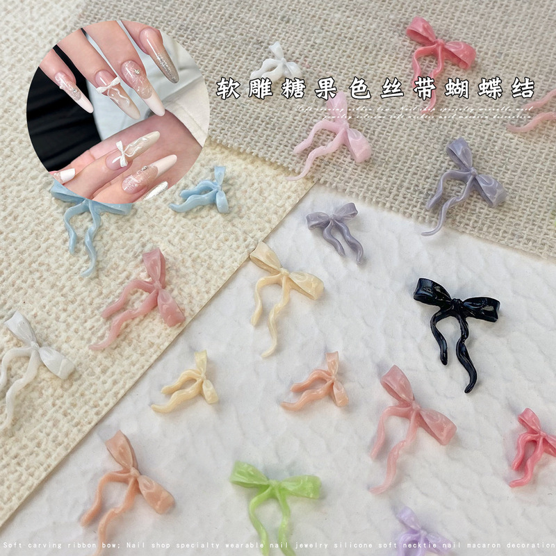 Nail Art Accessories Bow Large Soft Carved Ribbon Bow Versatile Super Soft Resin Nail Art Decoration Wholesale