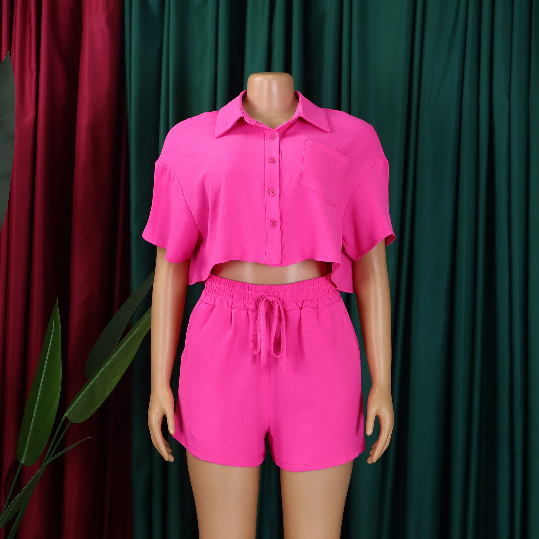 Women's Clothing summer new casual lapel short sleeved shirt shorts fashionable suit_mkmklike.com
