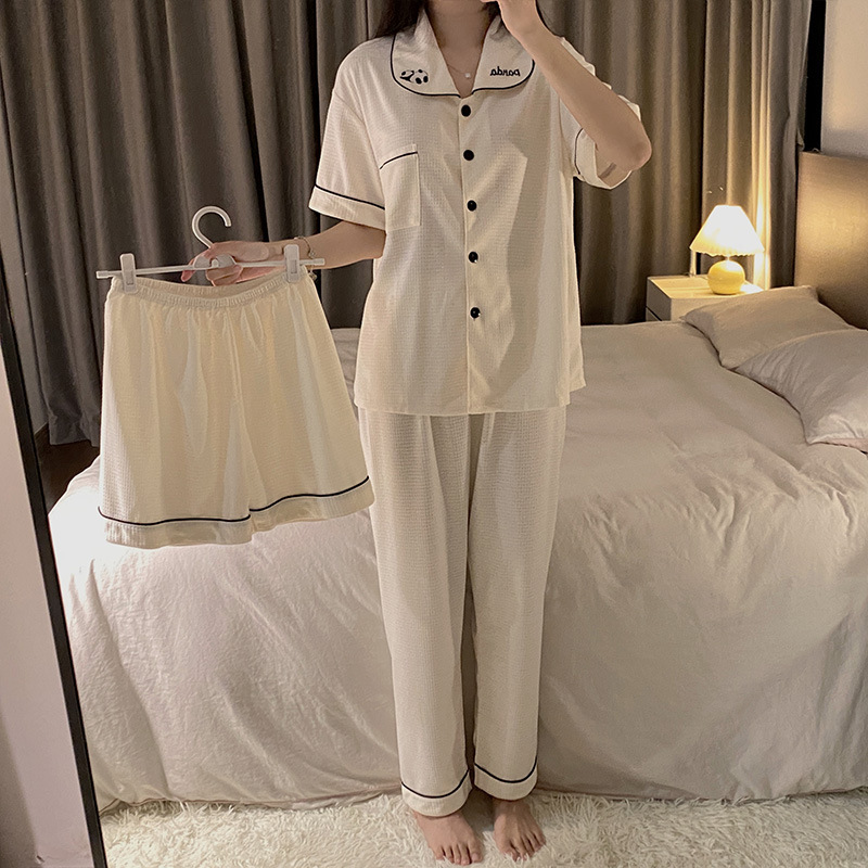 パジャマ女性夏綿質半袖三点セットかわいいアニメ薄手女子学生夏生放送ホームウェア卸売り|undefined