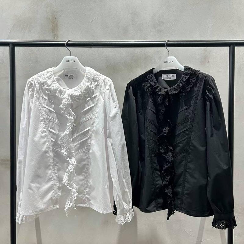 in stock 2024 autumn new South Korea east gate h * elder ruffled hollow lace heavy cotton shirt