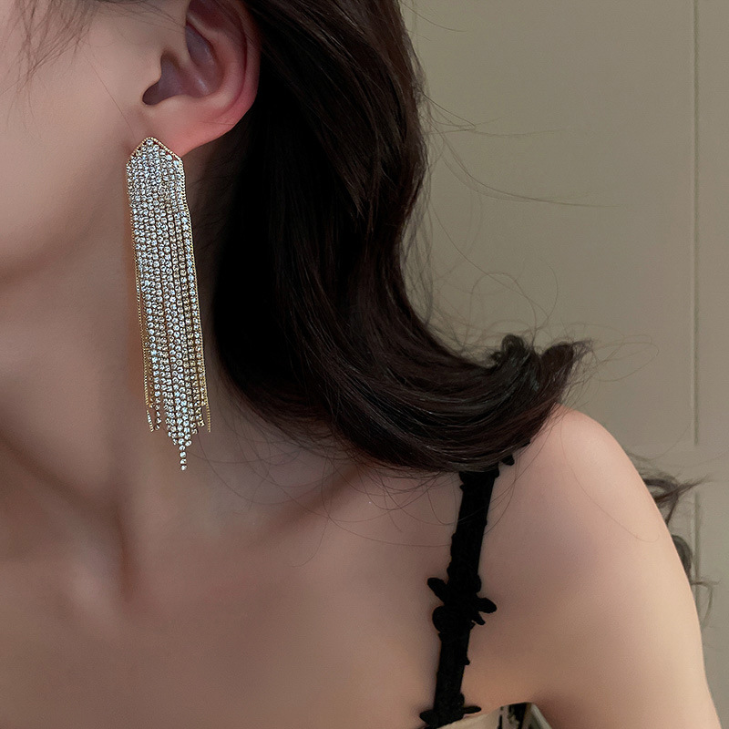 Fashion Tassel Metal Inlay Rhinestones WomenS Drop Earrings 1 Pairpicture24