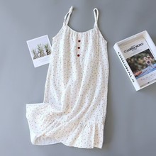 全棉绉布睡裙 女式棉纱吸汗舒适家居服  吊带裙睡衣纯棉宽松 长裙