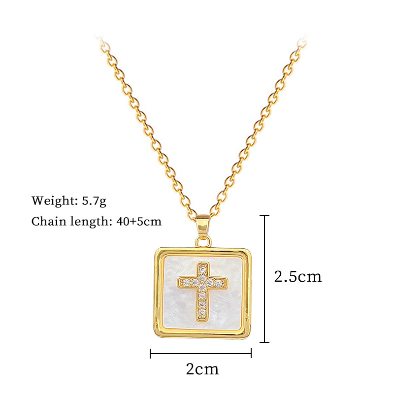 Square Cross Luxury Temperament Gorgeous Full Diamond Necklace Women's Versatile Collarbone Chain Titanium Steel Chain_voghion.com