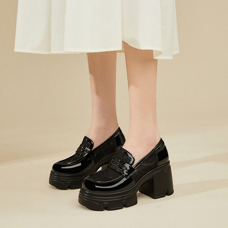 Zapatos de malla negra de fondo grueso Lefour mujeres verano transpirable versátil 2026 estilo británico para aumentar la altura delgada zapatos de cuero zapatos individuales