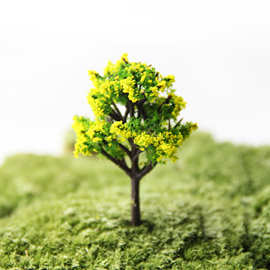 苔藓微景观摆件装饰树塑料树仿真花 素材装饰品 造景黄色桃木花树