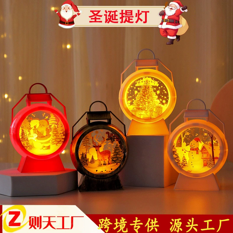 Рождественский декоративный ветряной фонарь, ретро-круглый фонарь-саквояж с лошадкой, светодиодная цифровая свеча, атмосферное украшение