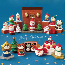 圣诞装饰品日式猫创意手办盲盒礼品圣诞树老人雪橇树脂工艺品摆件