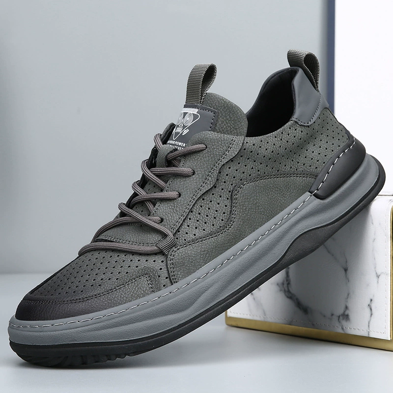 Новые мужские туфли из натуральной кожи, весенние дышащие туфли-клоуны на наклонной подошве, модные универсальные повседневные белые туфли с перфорацией, мужские кроссовки
