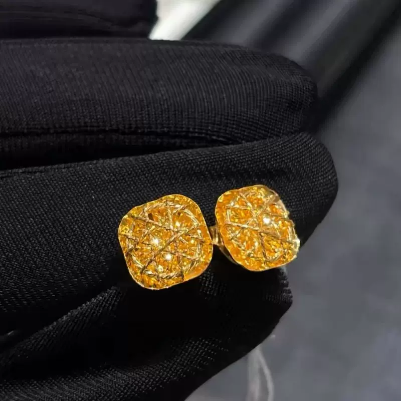 18k黄金色拉丝方糖爆闪耳钉甜美不掉色耳饰女新款个性k金工厂批发