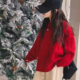 女童毛衣秋冬批发新款打底衫大童女孩针织衫儿童秋装加厚红色上衣