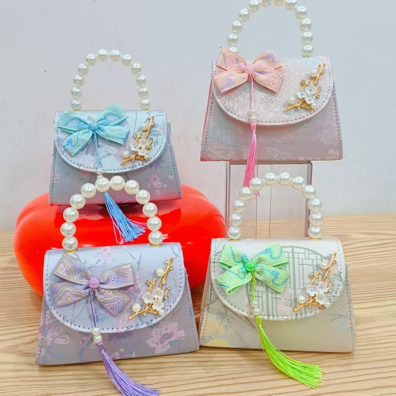 Bolso de arco de borda para niños bolso de moda de perlas bolso de cambio accesorios de ropa china princesa bolso de mano diagonal