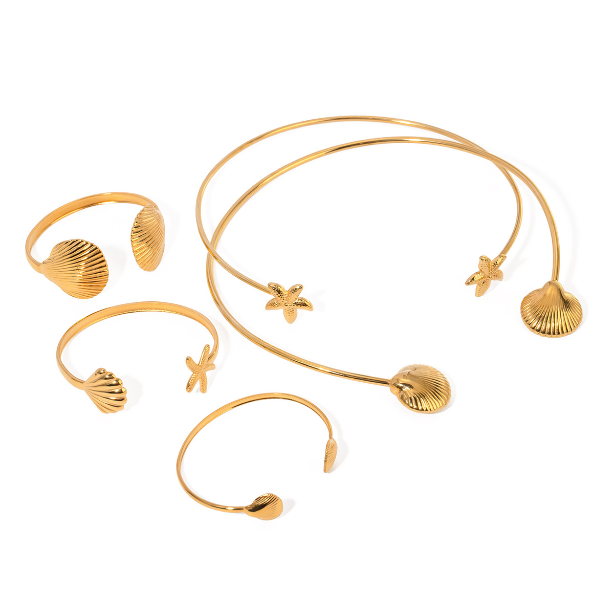 Europa y América de moda transfronteriza estrella de mar conchas abiertas pulsera alta sensación collar de metal de acero inoxidable nicho collar frío