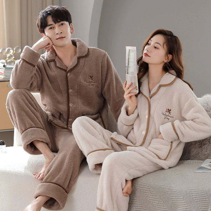 Парные пижамы из кораллового флиса, зимняя женская утолщенная теплая фланелевая подкладка на флисе, Мужской осенне-зимний костюм для домашней одежды