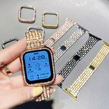 适用于 iWatch 女士女孩闪亮钻石金属表带包软质 PC 表壳保护套