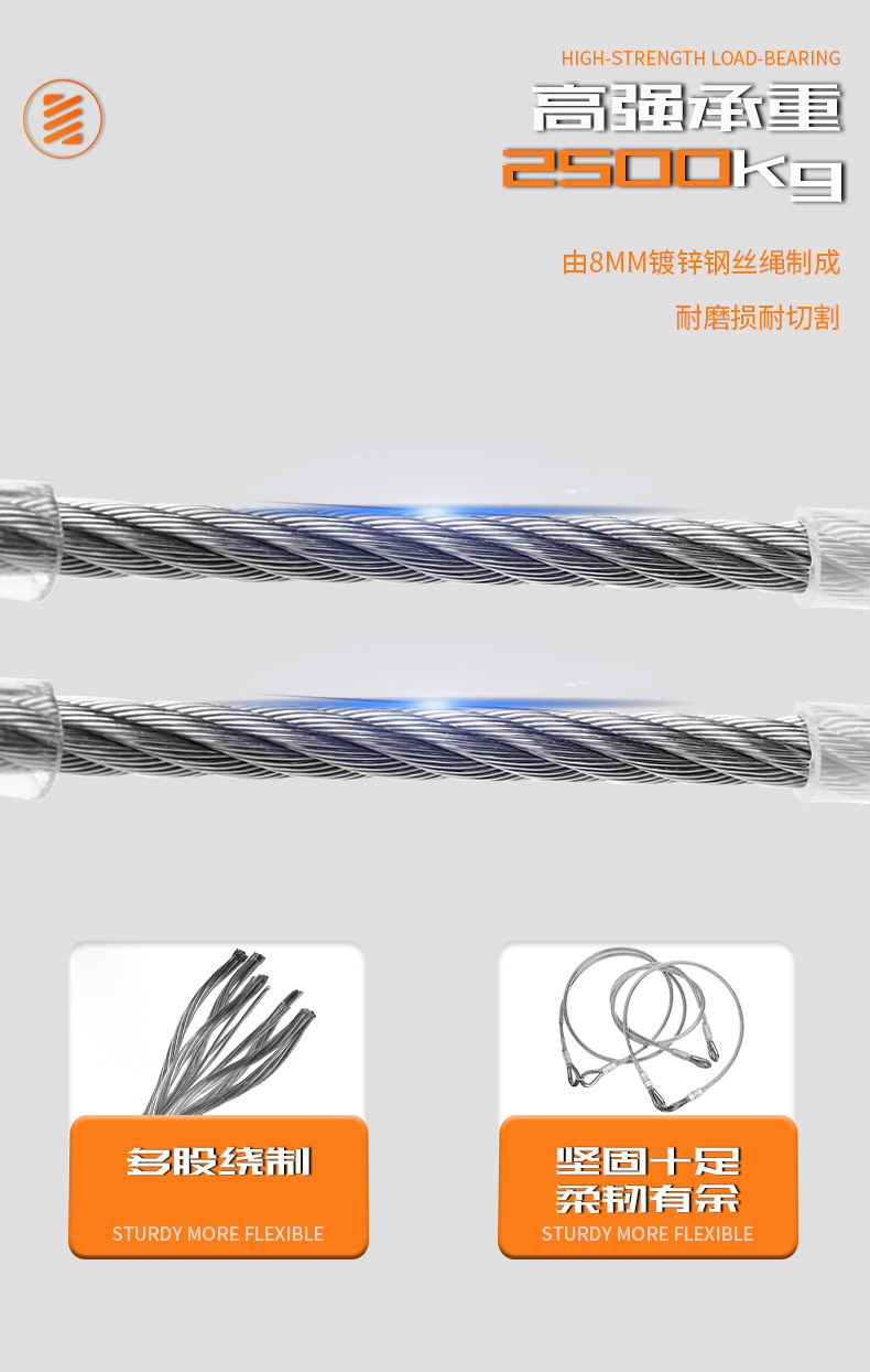 坎乐钢缆锚点带辅助挽索高空作业救援钢丝绳户外电网施工连接钢索-阿里巴巴