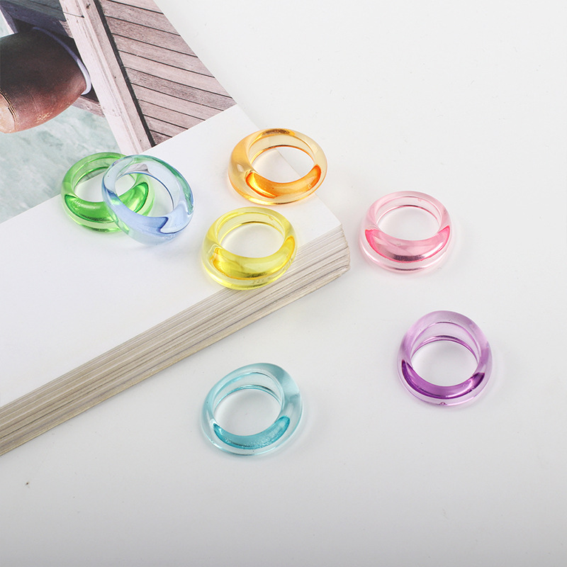 Fashion Candy Color Resin Transparent Ring Set display picture 2
