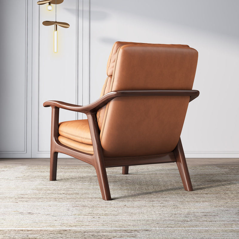 New Chinese style solid wood lounge chair Nordic walnut wood living…