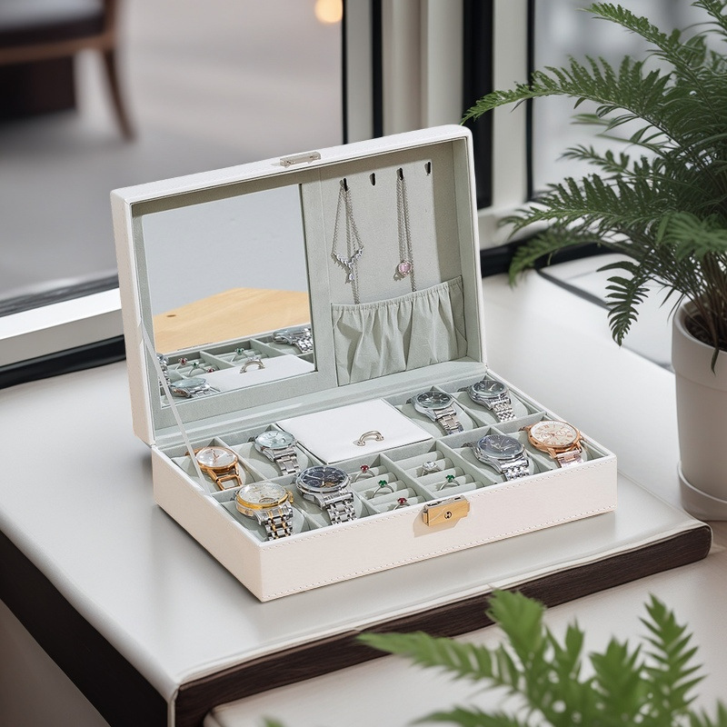 黑色白色8位手表盒首饰盒不开窗带镜子现货 手表收纳盒