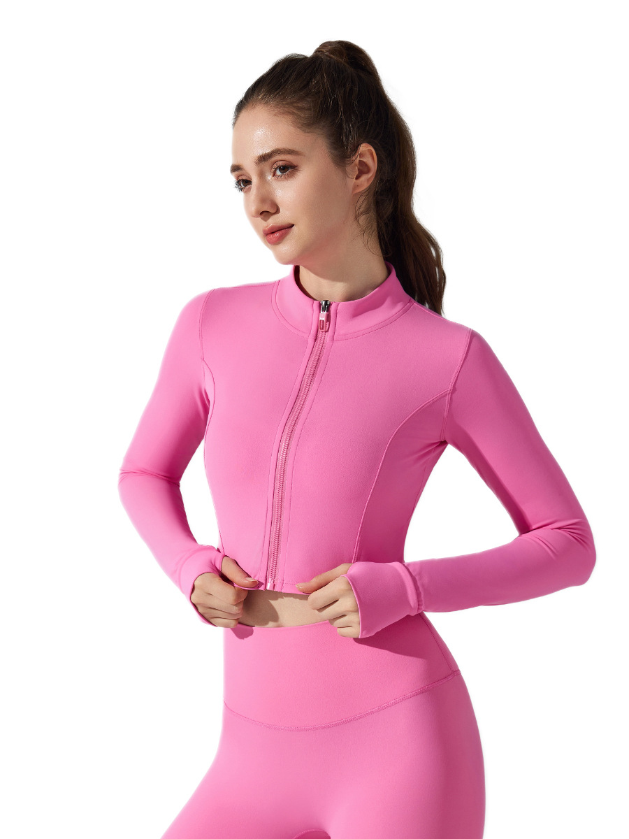 Chaqueta deportiva para correr al aire libre con cremallera delgada antibacteriana desnuda, chaqueta de manga larga para fitness delgado, ropa de yoga para niñas, otoño image 6