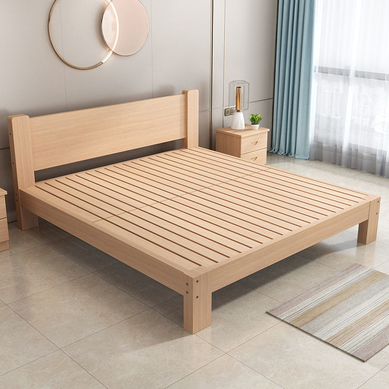 Full Beech Wood Solid Bed Modern Minimalist 1.8m Double Bed 1.5m Home Simple Single Bed Nordic Tatami Bed Frame