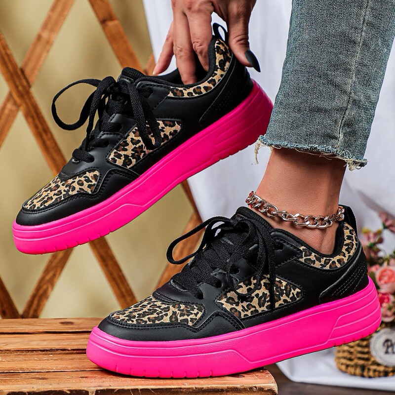 2025 Cross-Border Autumn Couple Sneakers Fashion European and American Personality Leopard Print Trendy Versatile Women's Thick-Soled Casual Shoes