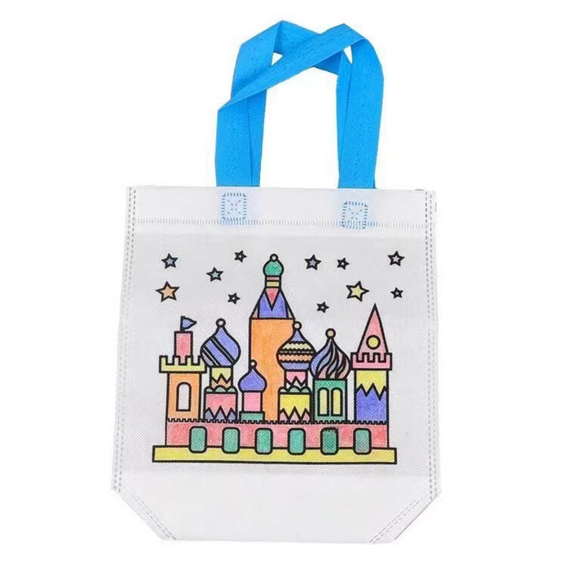 Bolsa de tela no tejida para colorear con grafitis para niños, paquete de materiales creativos para pintar a mano en el jardín de infantes, bolsa publicitaria