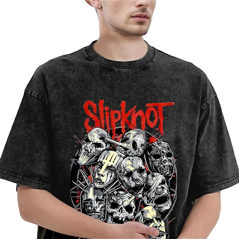 Cross-Border Retro Washed T-Shirt American Knotted Music Casual T-Shirt Heavy Metal Band T-Shirt Y2K