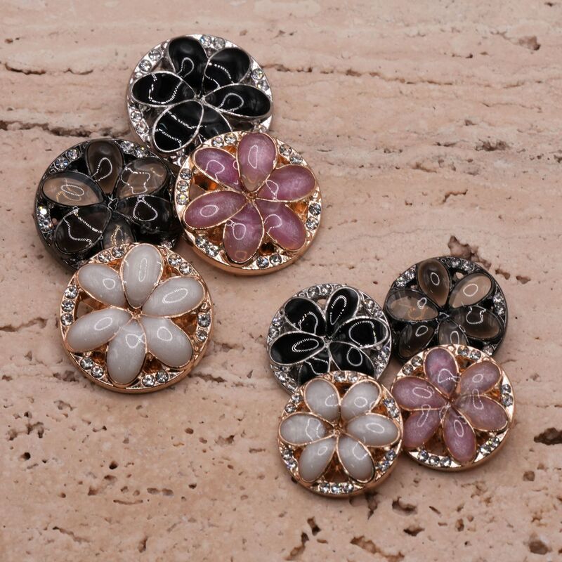 Exquisite Flower-Shaped Metal Dot Oil Dot Diamond Buttons Coat Outwear Sweater Cardigan Accessories Clothing Accessories Decorative Buttons