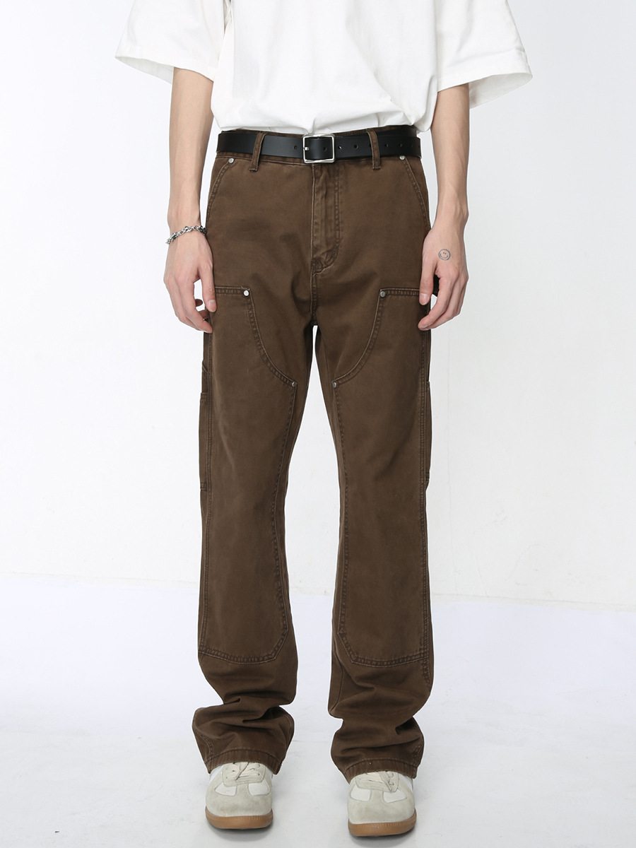 Ropa para hombre MTLCLOTHES | Pantalones de Trabajo Estilo Leñador con Diseño de Parches de Marca Retro Americana de Moda, Estilo Micro-Flared