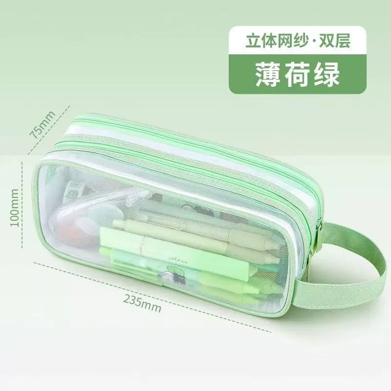 Capacious double-layer high quality universal pencil case for elementary school students, handheld storage bag