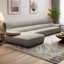 现代简约风格北欧高档实木头层牛皮直排客厅沙发组合适配大小户型