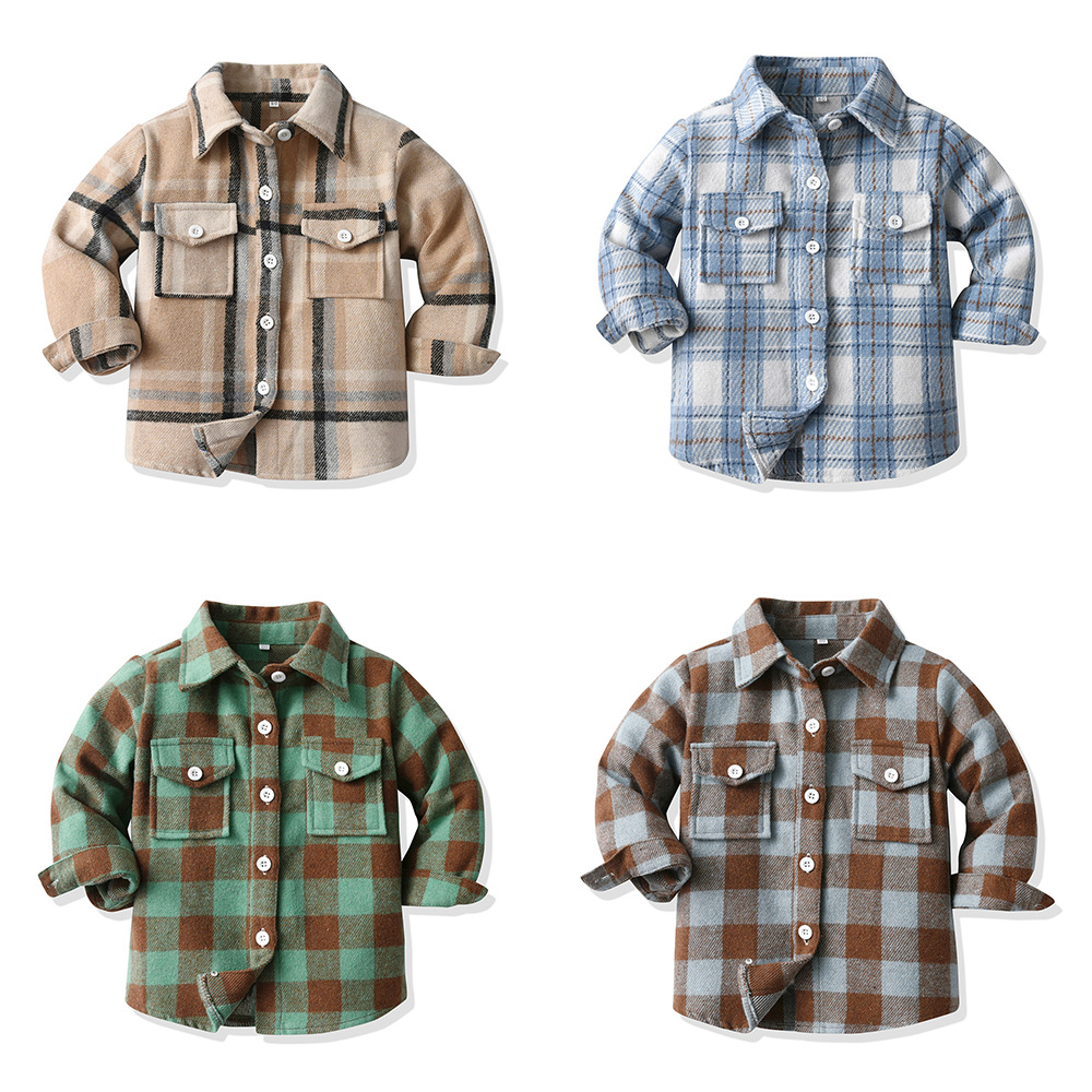 Chaqueta de punto de manga larga cepillada a cuadros para niños europeos y americanos transfronterizos, chaqueta casual de un solo pecho con solapa de otoño 2024