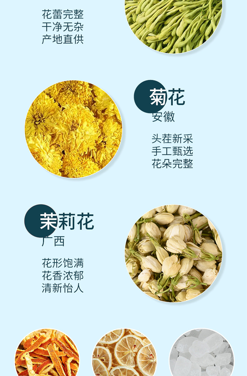 Lemon Mint Jasmine Flower Tea Blend 150g Boxed Herbal Wellness Tea with Chrysanthemum Honeysuckle key features