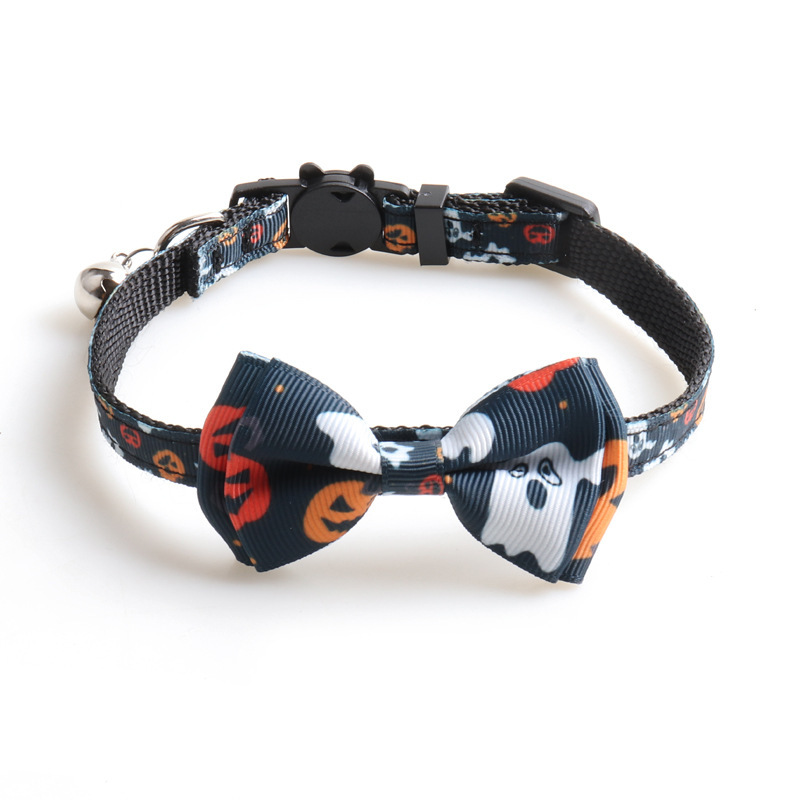 Serie de collares para mascotas de Halloween collar de gato de cinta collar de gato con arco de calabaza de Halloween collar de gato con campana