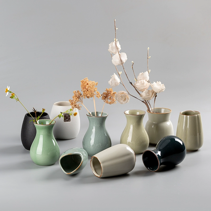 Ваза Yuhuchun из селадона, простая креативная декоративная ваза для сухих цветов, китайская керамическая гидропонная ваза для цветов, украшения в стиле дзен