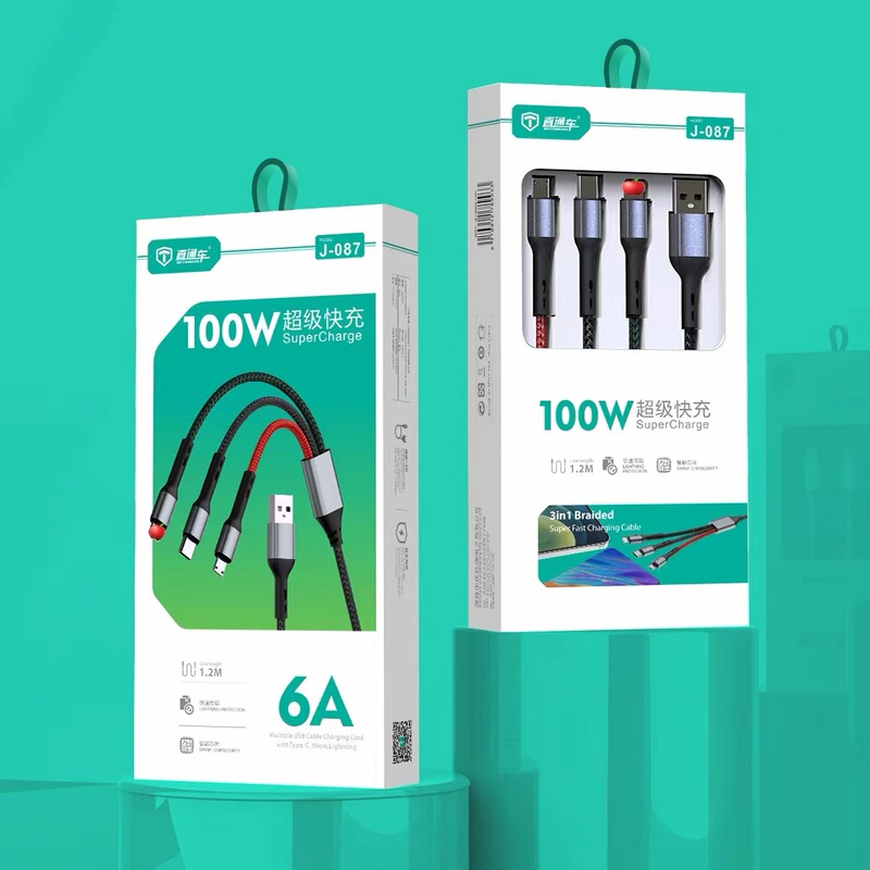 100W One-to-Three Super Fast Charging Data Cable for Android Type-C Apple Three-in-One Flash Charging Fast Charging Wire