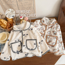 儿童家居服套装2025雪粒绒男童保暖内衣女宝冬季开衫加绒加厚睡衣