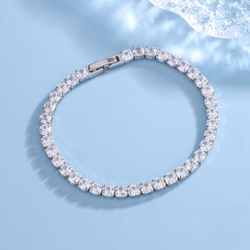 New Amazon Shining Zircon Bracelet Women's Exquisite All-match Ins Full Diamond Bracelet Cross-border Hot Tennis Bracelet