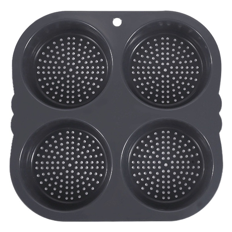 De calidad alimentaria de silicona hamburguesa pan para hornear 4 agujero hamburguesa molde horno aire freidora herramientas para hornear