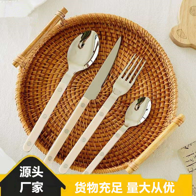 Ivory White Mirror Western Tableware Five-Piece Set Steak Knife and Fork High-End Home Ins Home Style Dessert Fork and Spoon