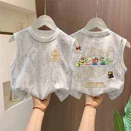 男女童纯棉透气夏季新款帅气潮流亮片夏装儿童无袖扎染上衣背心
