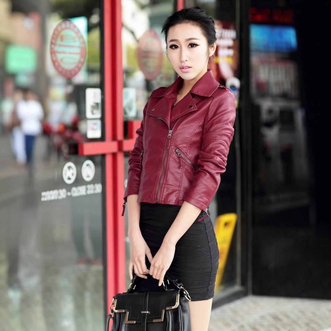 New Women's Outwear European and American Style Women's Leather Jacket Diagonal Zipper Motorcycle Leather Jacket Short Autumn Women's Leather Jacket Wholesale