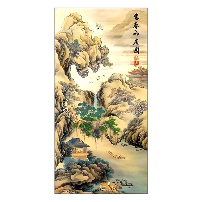 Mona Lisa Real bordado cruzado Fuchun Mountain Residence Vertical tela de seda antigua nueva sala de estar bordado cruzado grande