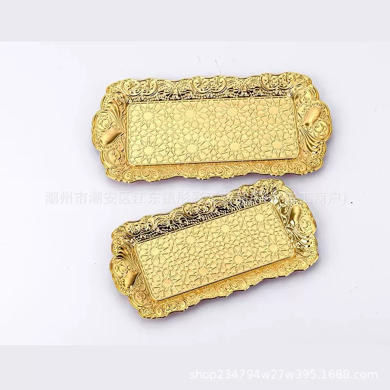 长托盘方形大容量金色雕桃心水果零食收纳盘酒店KTV聚会小吃果盘