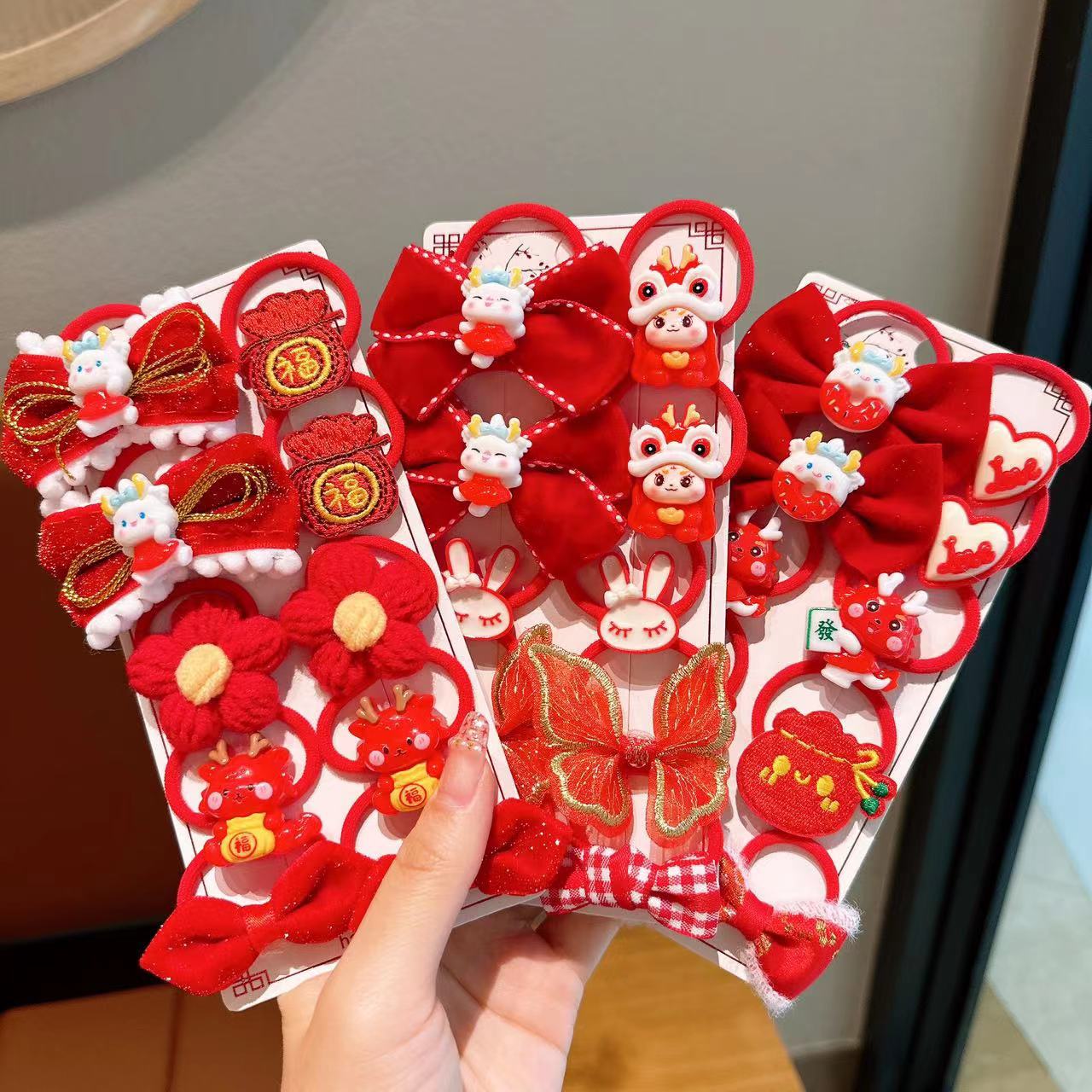 Las chicas de la banda de goma del Año Nuevo de los niños no lastiman el pelo de alta banda de goma elástica bebé rojo festivo Año Nuevo cuerda de pelo tocado