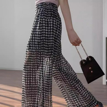 黑白波点高腰雪纺透视薄裙裤女2026夏季宽松很仙的垂感阔腿裤