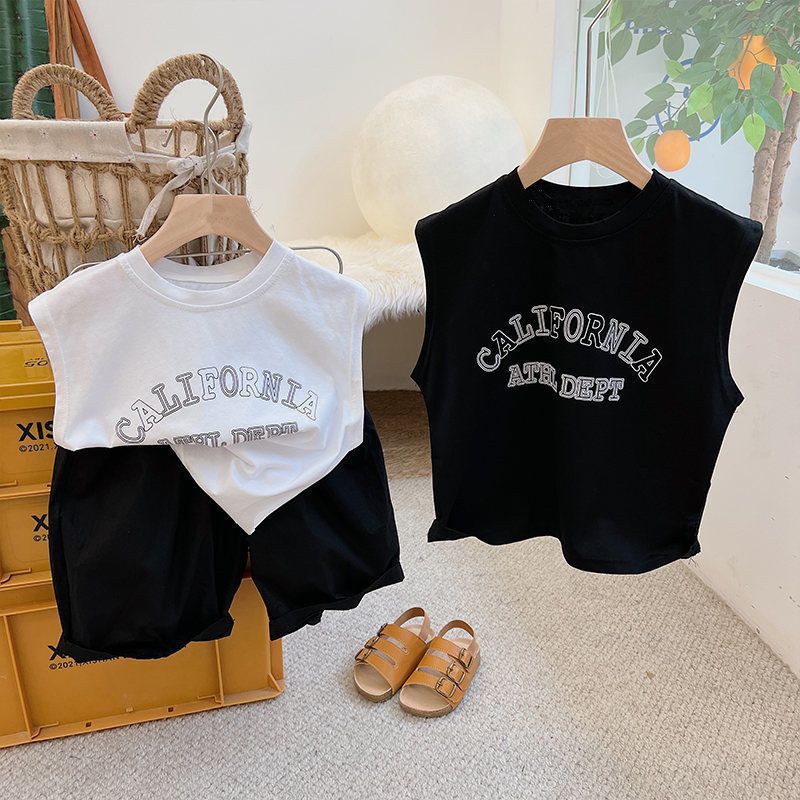 Camiseta sin mangas de algodón puro para niños, camiseta sin mangas de estilo coreano para verano 2024, camiseta holgada y transpirable con cuello redondo, versátil