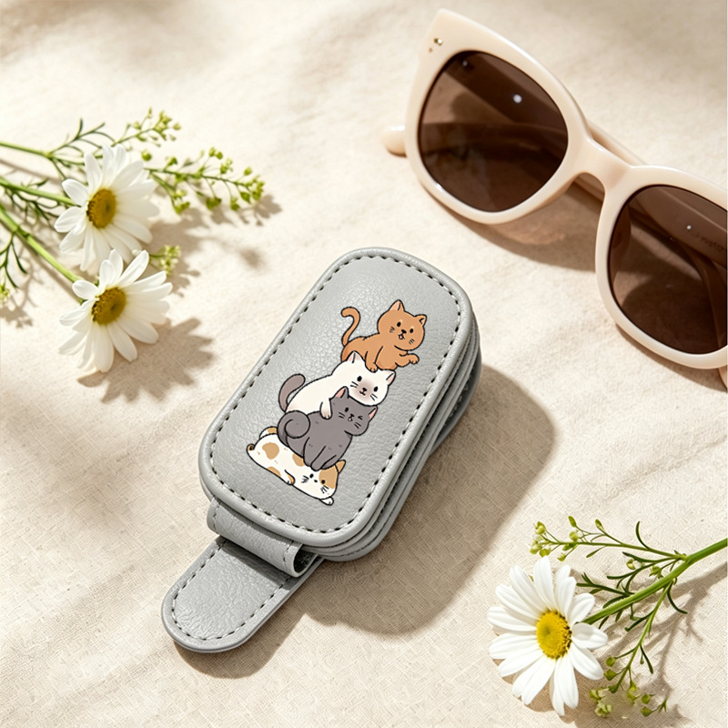 Gray cross-border bestseller sunglasses holder, creative car sun visor storage, stackable cat-shaped car glasses clip