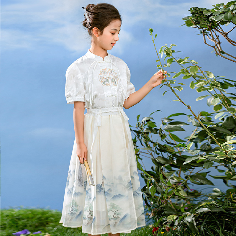 2025 New Fashion Girls' Mamian Skirt Set, Girls' Hanfu, Chinese Style Children's Hanfu, New Chinese Style Summer Outfit