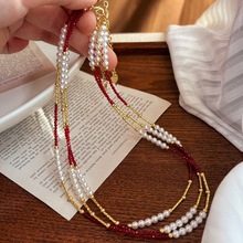 仿真鸽血红红宝石施家珍珠满天星锁骨颈链项链